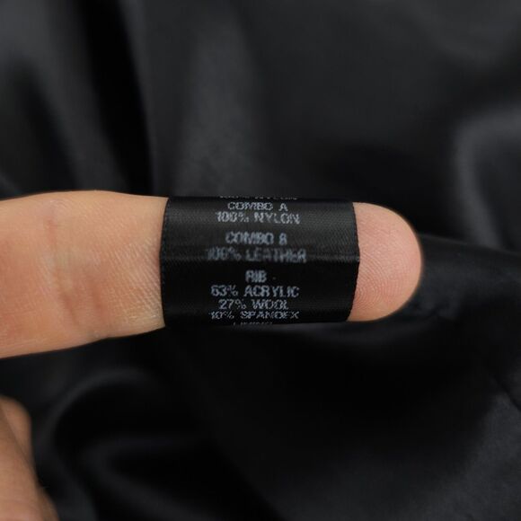 OVADIA & SONS Leather Trim Satin Bomber Jacket Black Minimal Athleisure Aviator - Picture 13 of 14